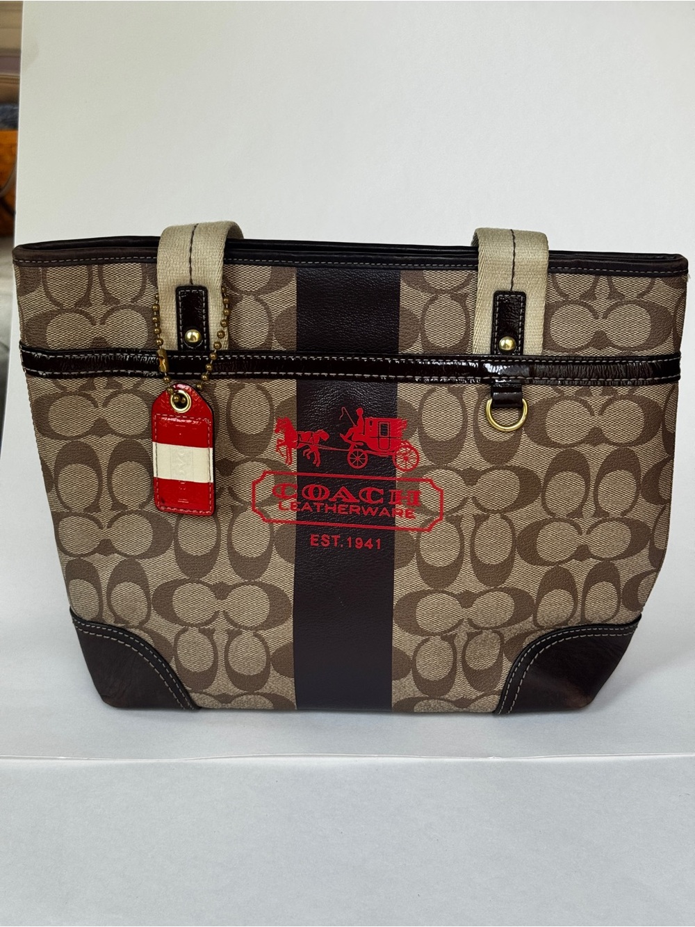 Coach Heritage Stripe Signature Tote 11349 Y2K 2007